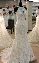 Vintage Illusion High Neck Sleeveless Full Lace Mermaid Wedding Dress