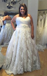 Plus Size Sweetheart A Line Beaded Waist Lace Bridal Gown