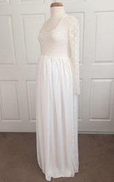 Chiffon Lace A-line Illusion Long Sleeve Scoop Maternity Wedding Dress
