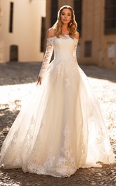 Sexy A Line Off-the-shoulder Court Train Wedding Dress with Appliques