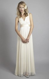 Criss Cross Plunging Chiffon Sleeveless Empire Wedding Gown With Low V-back