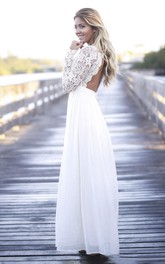 Simple Boho Illusion Lace Long Sleeve Jewel Tulle Dress With Open Back