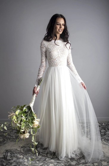 lace long sleeve flowy wedding dress