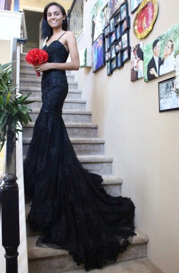 black fitted wedding dress