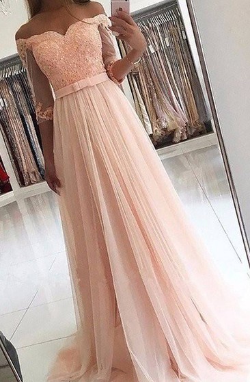 a line off shoulder prom dress