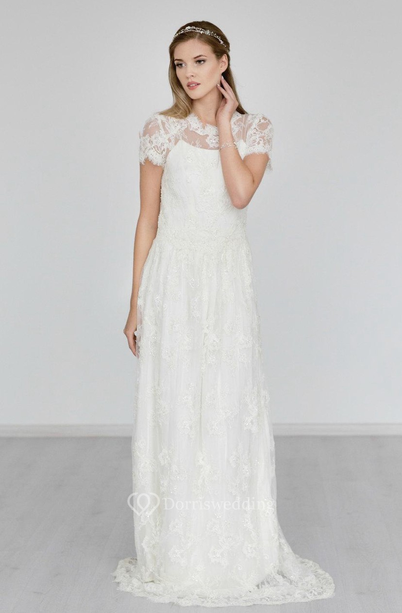 high neck short sleeve wedding dress